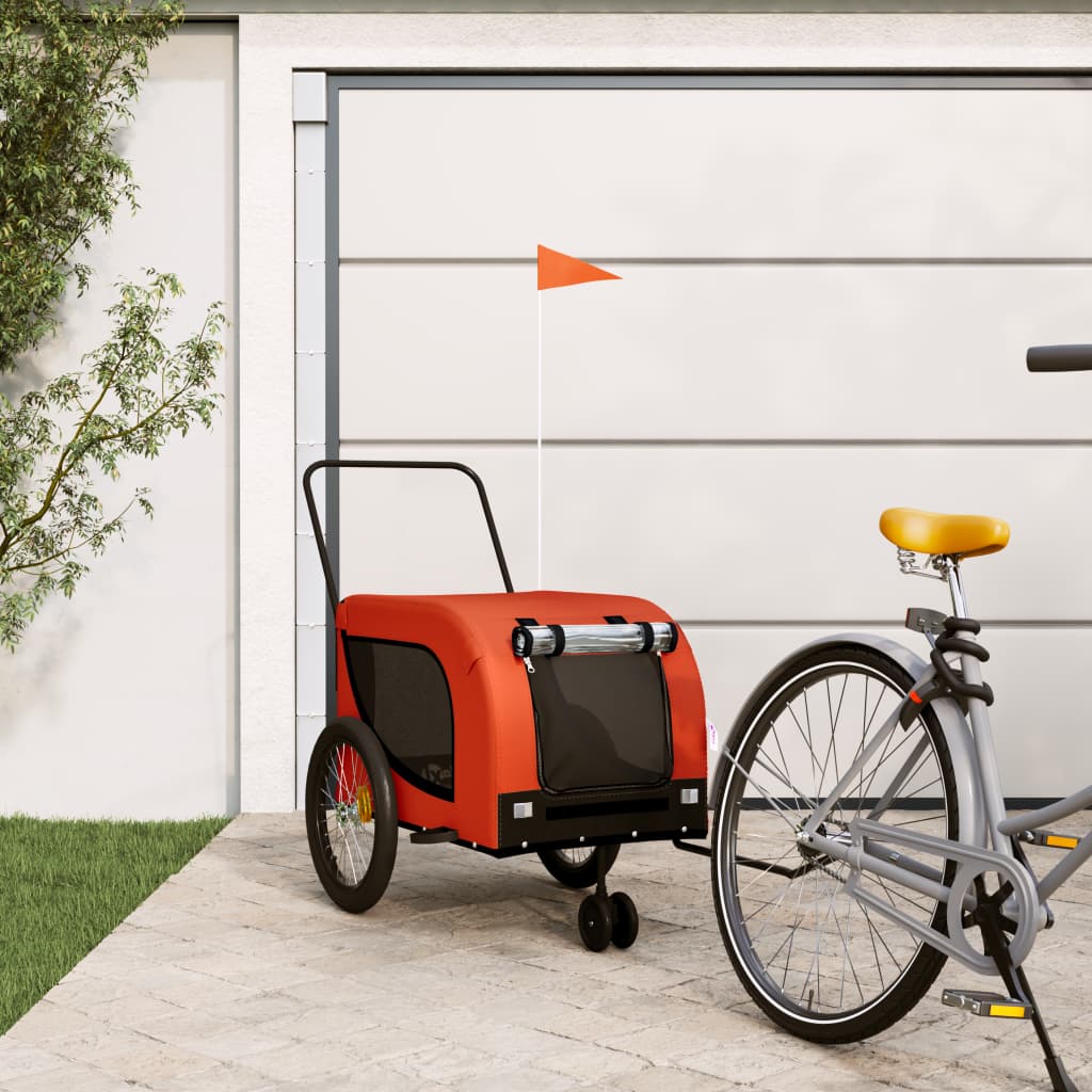 Vidaxl hondenfietstrailer oxford stof en ijzer oranje en zwart