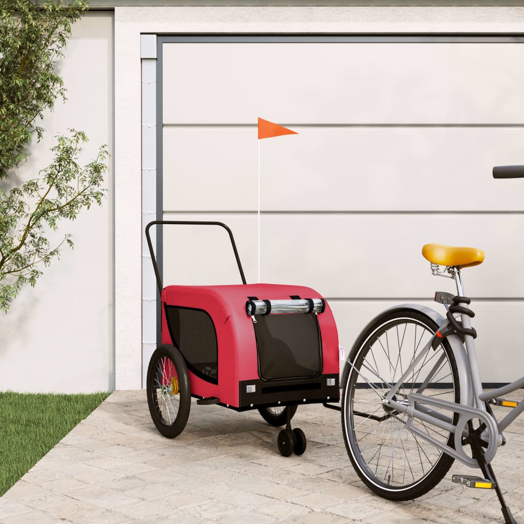 Vidaxl hondenfietstrailer oxford stof en ijzer rood en zwart