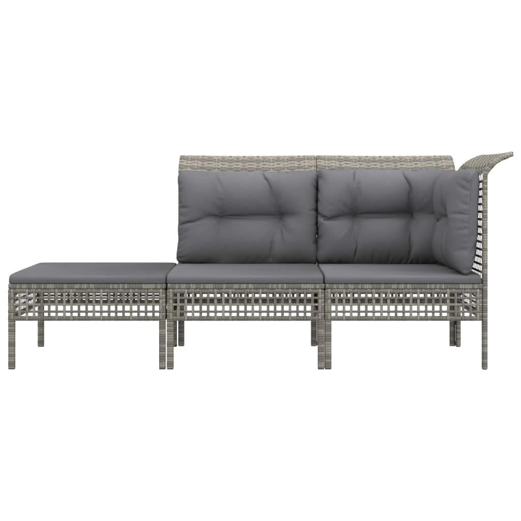 Vidaxl 3-delige loungeset met kussens poly rattan grijs