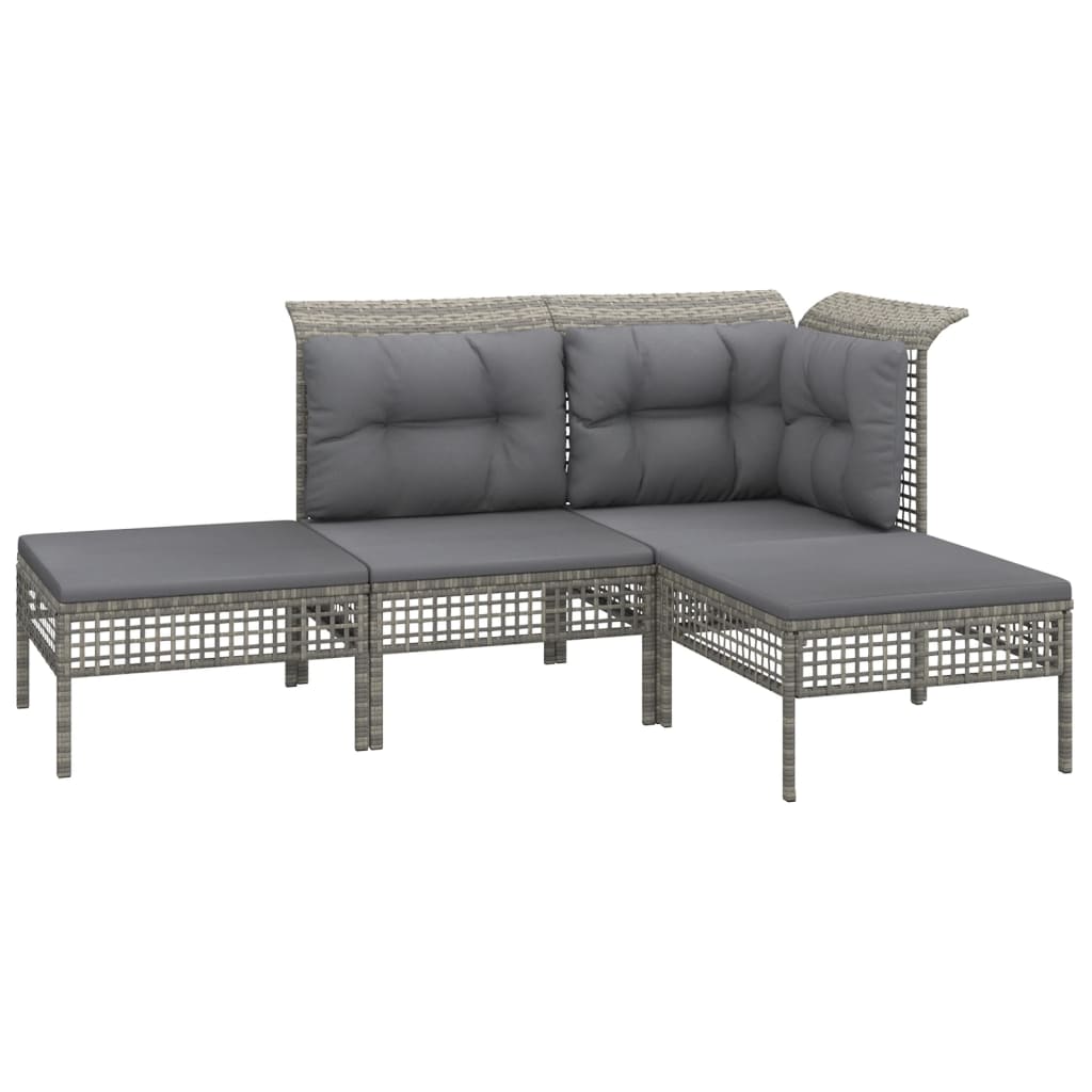 Vidaxl 4-delige loungeset met kussens poly rattan grijs