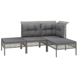 Vidaxl 4-delige loungeset met kussens poly rattan grijs