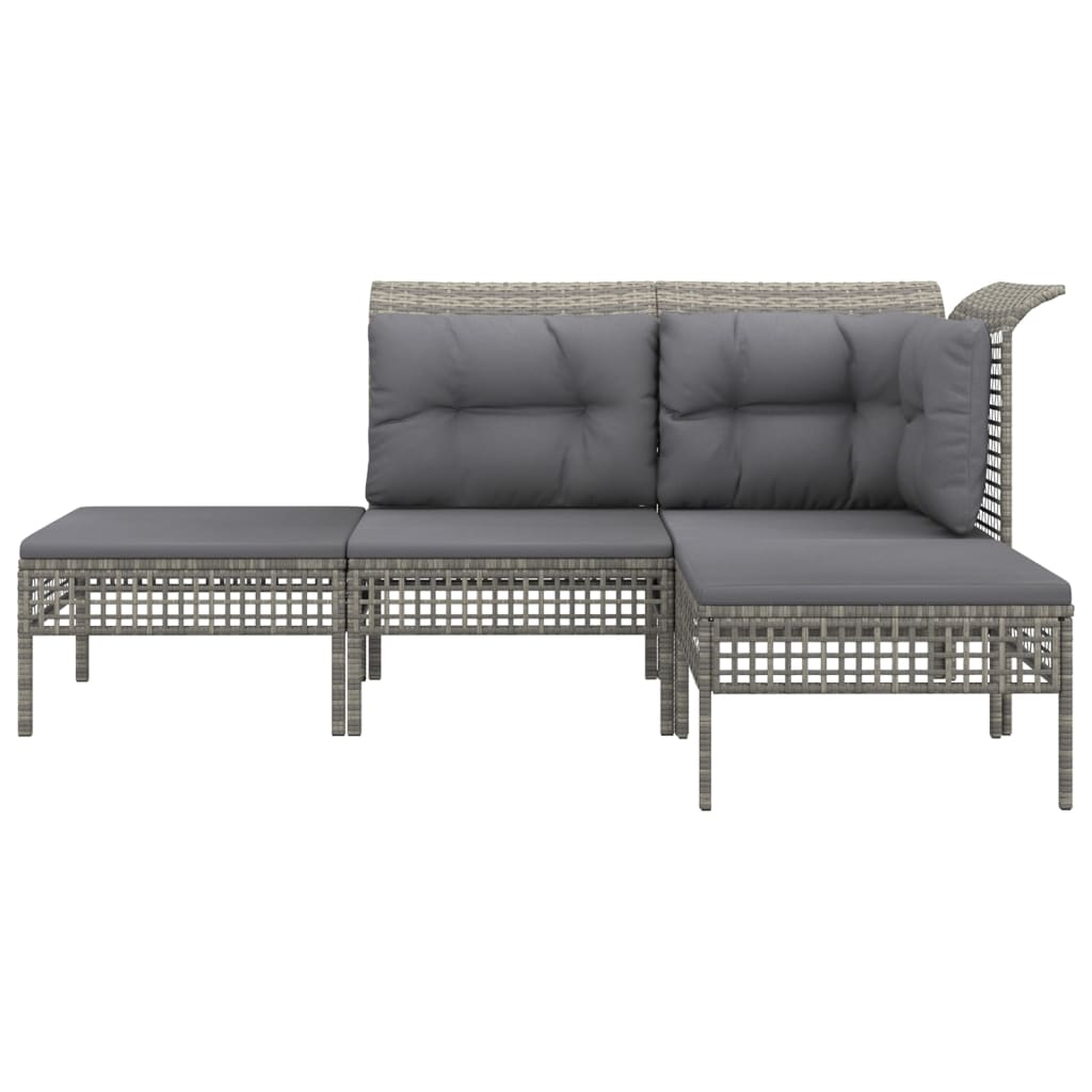 Vidaxl 4-delige loungeset met kussens poly rattan grijs