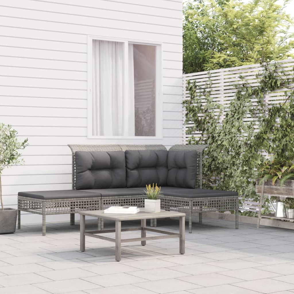 Vidaxl 4-delige loungeset met kussens poly rattan grijs