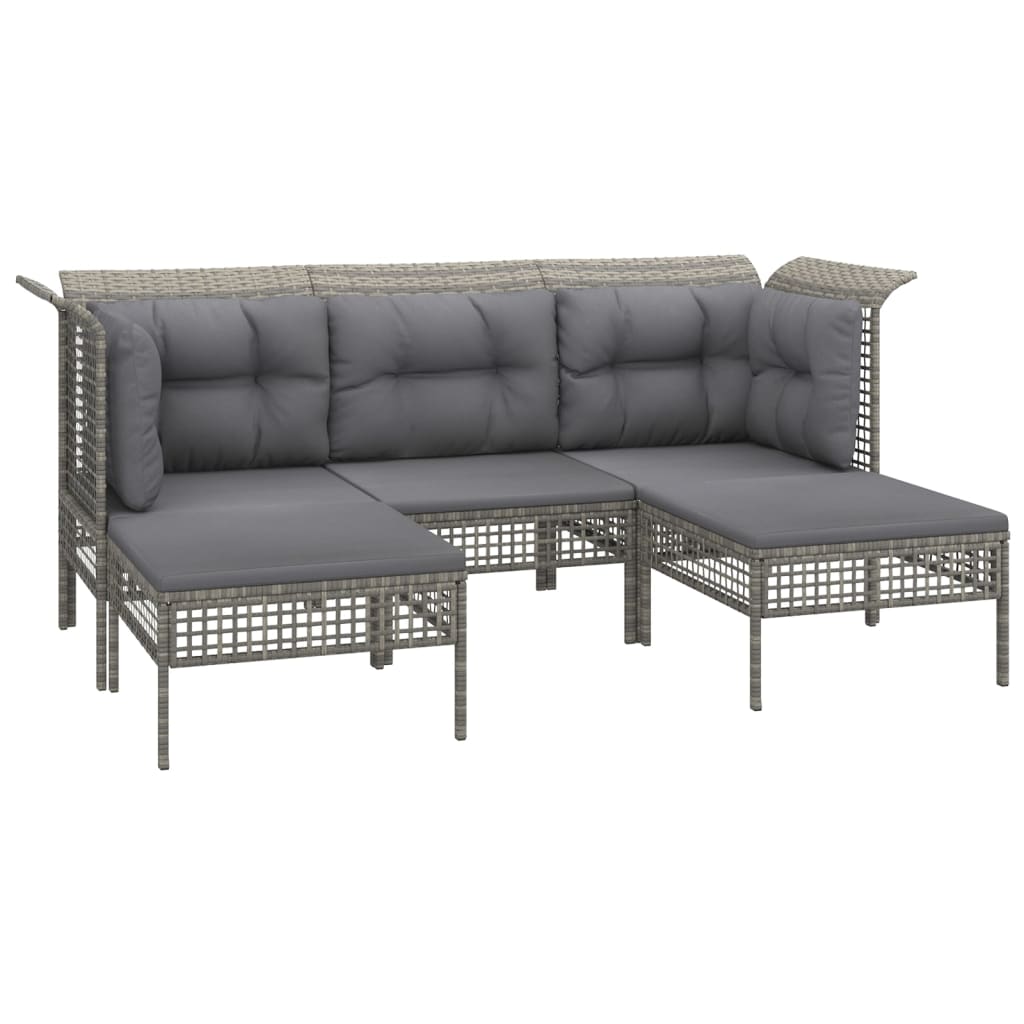 Vidaxl 5-delige loungeset met kussens poly rattan grijs