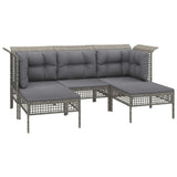 Vidaxl 5-delige loungeset met kussens poly rattan grijs