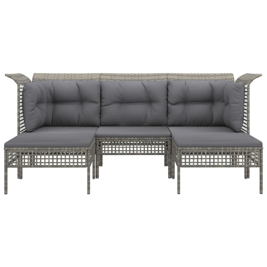 Vidaxl 5-delige loungeset met kussens poly rattan grijs