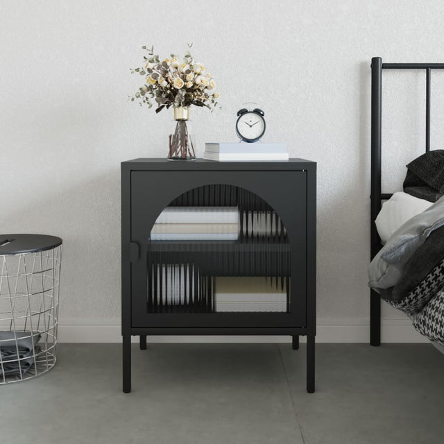 Vidaxl nachtkastje 50x35x60 cm glas en staal zwart
