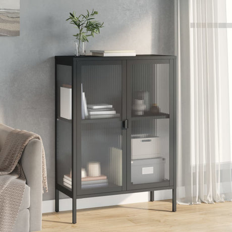 Vidaxl dressoir 75x35x105 cm glas en staal zwart