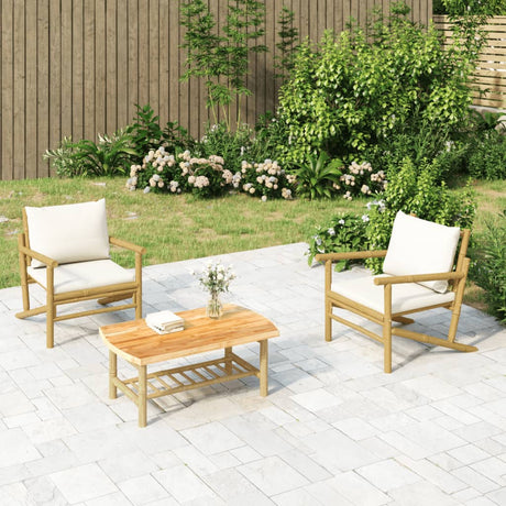 Vidaxl 3-delige loungeset met kussens bamboe crèmewit