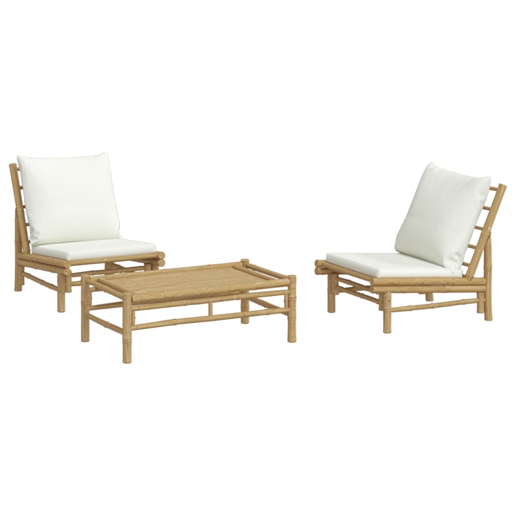 Vidaxl 3-delige loungeset met kussens bamboe crèmewit
