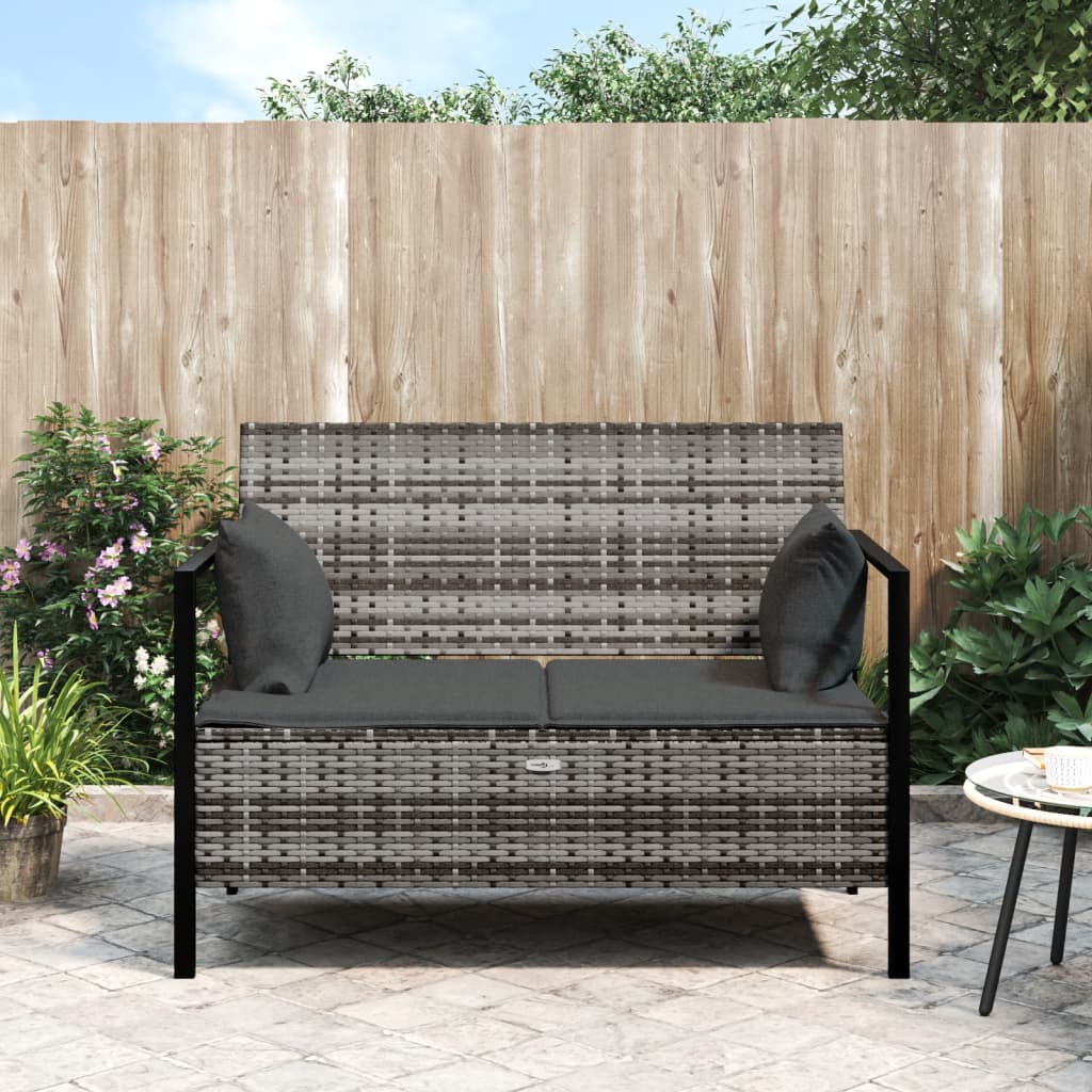 Vidaxl tuinbank 2-zits met kussens poly rattan grijs