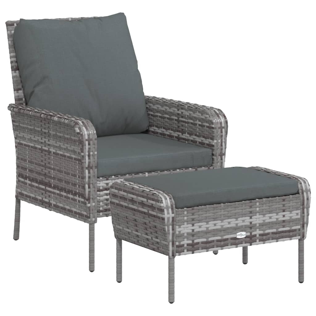 Vidaxl tuinstoel met voetenbank poly rattan grijs