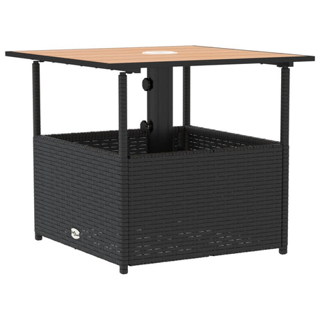 Vidaxl tuintafel met parasolgat 55x55x46,5 cm poly rattan zwart