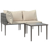 Vidaxl 3-delige loungeset met kussens poly rattan grijs