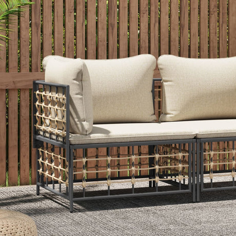 Vidaxl tuinhoekbank met beige kussens poly rattan