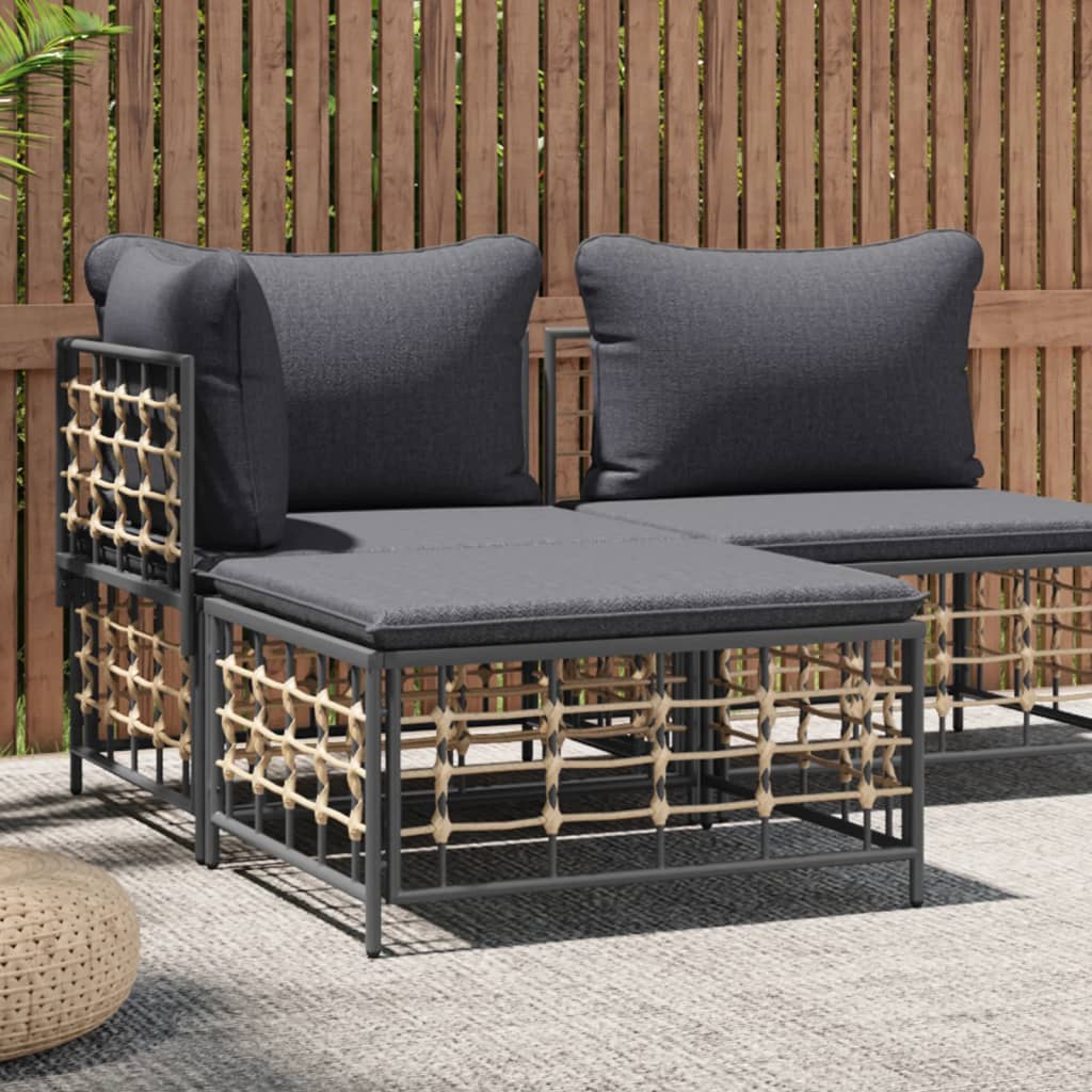 Vidaxl tuinvoetenbank met donkergrijs kussen poly rattan