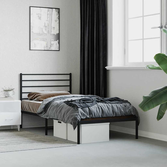 Vidaxl bedframe met hoofdbord metaal zwart 75x190 cm