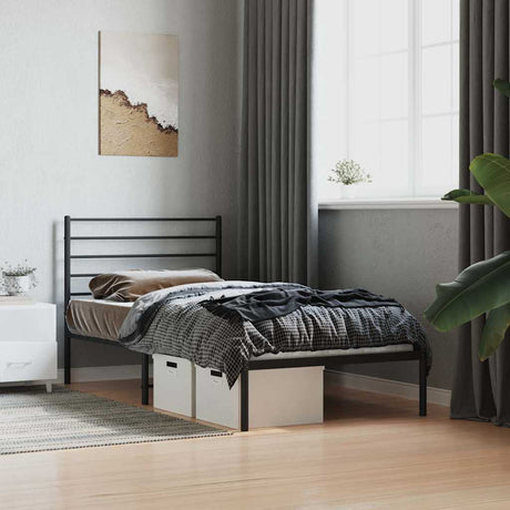 Vidaxl bedframe met hoofdbord metaal zwart 90x190 cm