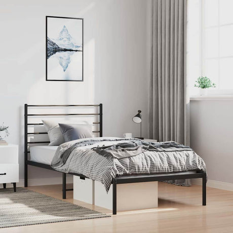 Vidaxl bedframe met hoofdbord metaal zwart 100x190 cm