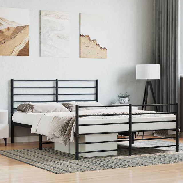 Vidaxl bedframe met hoofd- en voeteneinde metaal zwart 140x190 cm