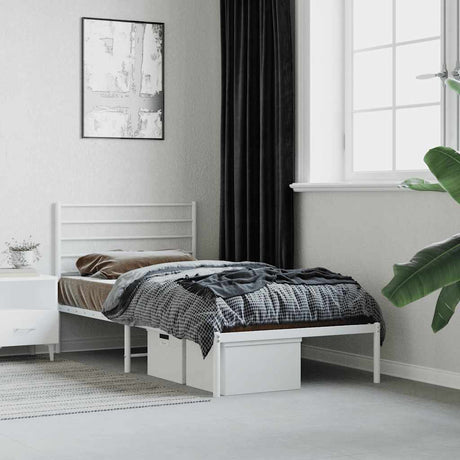 Vidaxl bedframe met hoofdbord zonder matras metaal wit 75x190 cm