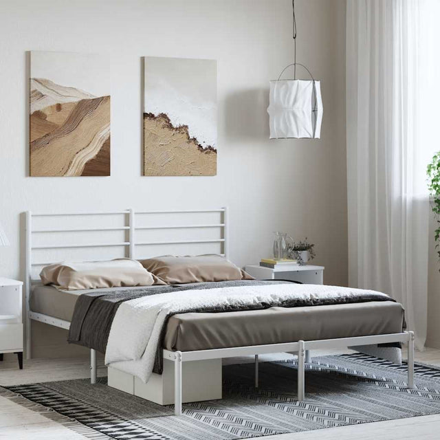 Vidaxl bedframe met hoofdbord metaal wit 135x190 cm