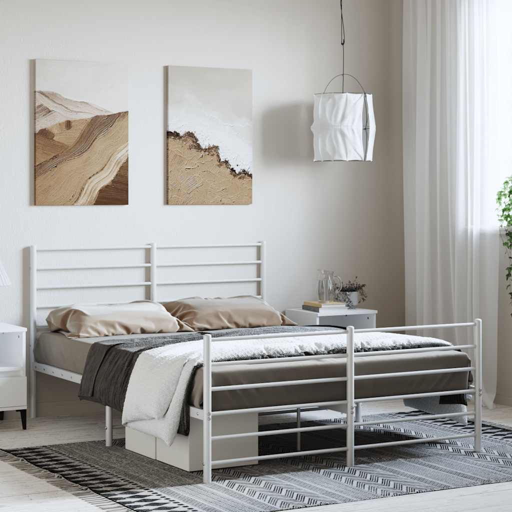 Vidaxl bedframe met hoofd- en voeteneinde metaal wit 150x200 cm