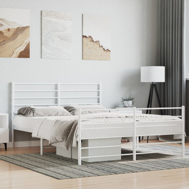 Vidaxl bedframe met hoofd- en voeteneinde metaal wit 160x200 cm