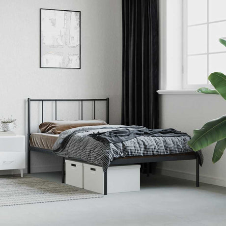 Vidaxl bedframe met hoofdbord metaal zwart 90x190 cm