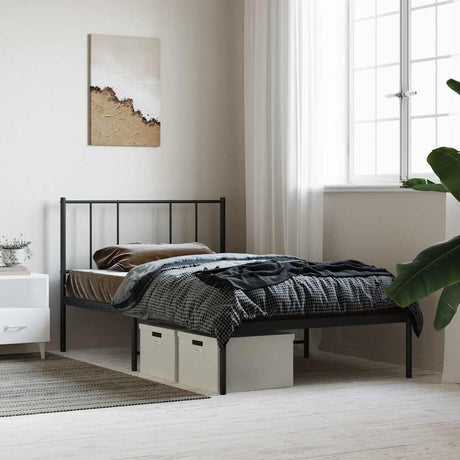Vidaxl bedframe met hoofdbord metaal zwart 90x190 cm