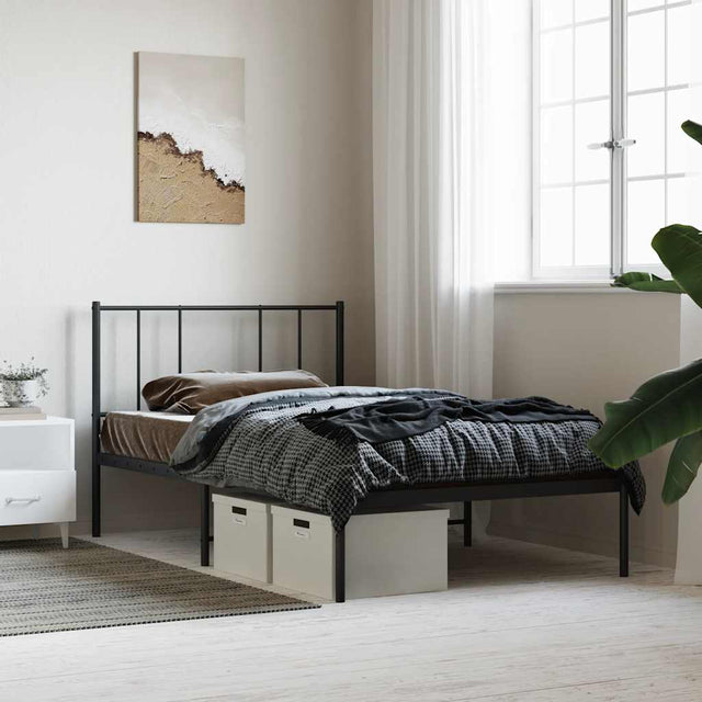 Vidaxl bedframe met hoofdbord metaal zwart 90x190 cm