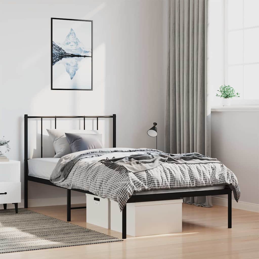 Vidaxl bedframe met hoofdbord metaal zwart 100x190 cm