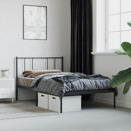 Vidaxl bedframe met hoofdbord metaal zwart 107x203 cm