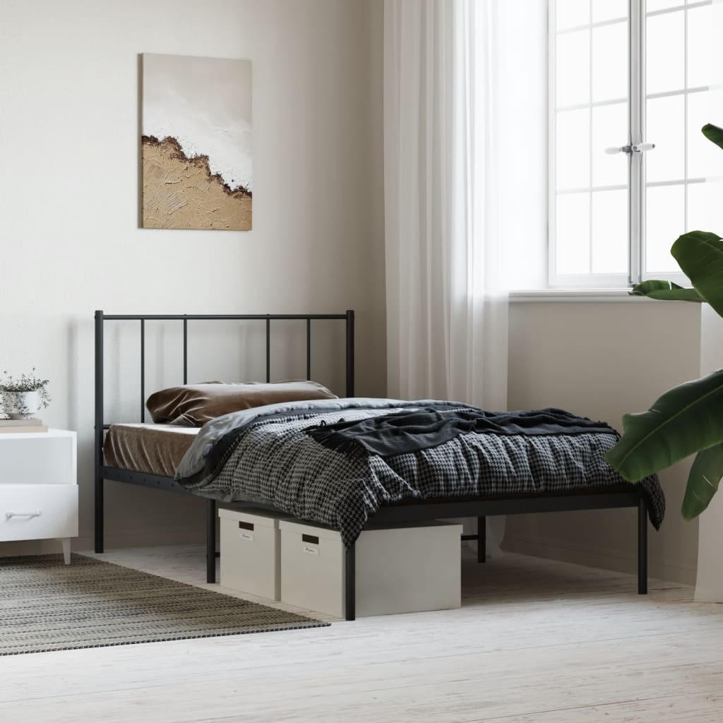 Vidaxl bedframe met hoofdbord metaal zwart 107x203 cm