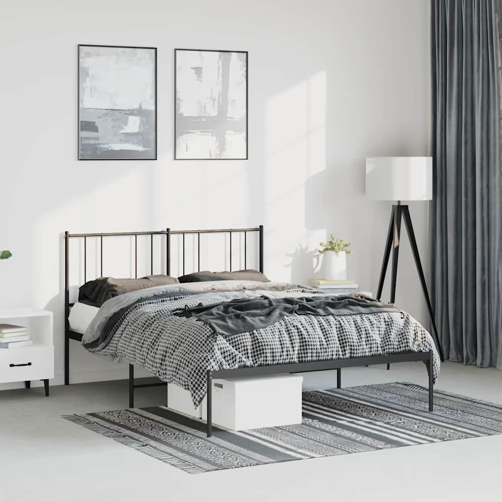 Vidaxl bedframe met hoofdbord metaal zwart 135x190 cm