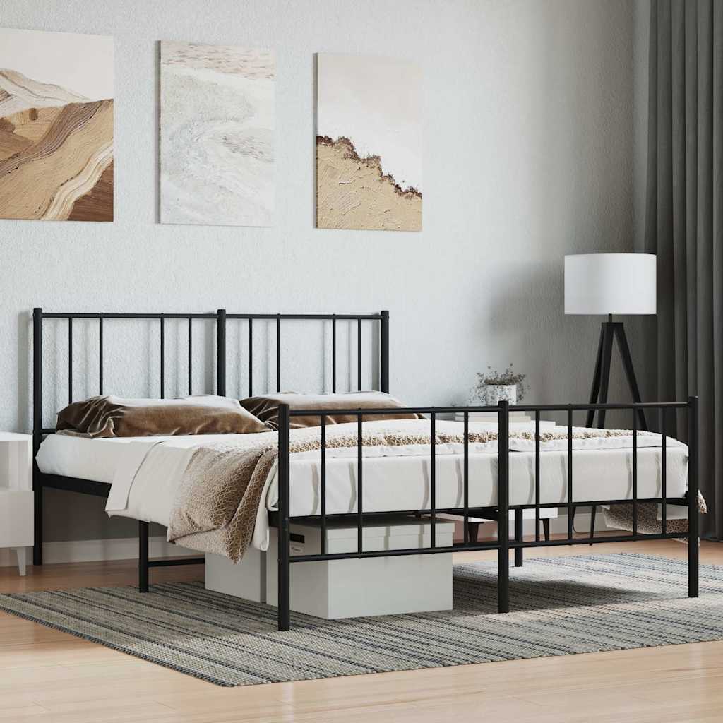 Vidaxl bedframe met hoofd- en voeteneinde metaal zwart 140x190 cm