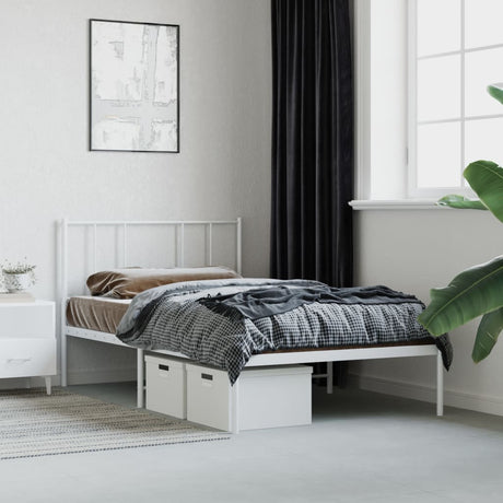 Vidaxl bedframe met hoofdbord metaal wit 100x190 cm