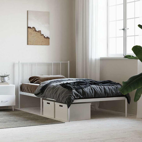 Vidaxl bedframe met hoofdbord metaal wit 107x203 cm