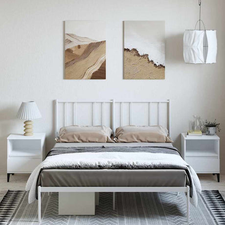 Vidaxl bedframe met hoofdbord metaal wit 135x190 cm
