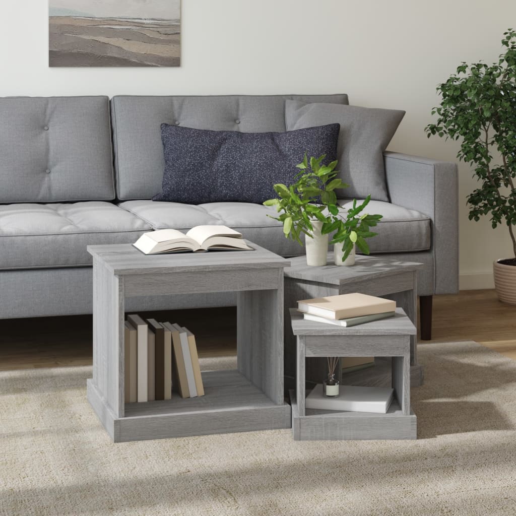 Vidaxl 3-delige salontafelset bewerkt hout grijs sonoma eikenkleurig