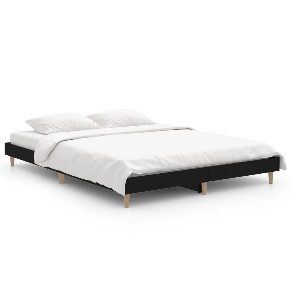 Vidaxl bedframe led massief hout zwart 140x190 cm