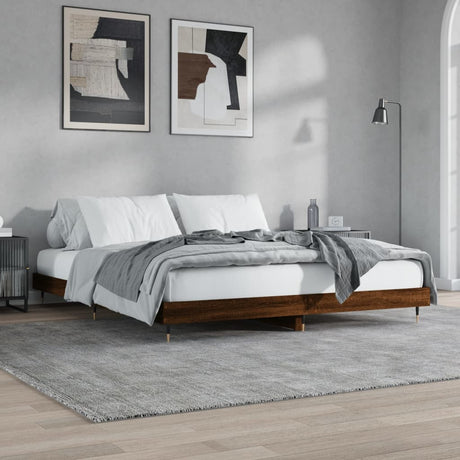 Vidaxl bedframe zonder matras 200x200 cm spaanplaat bruin eikenkleurig