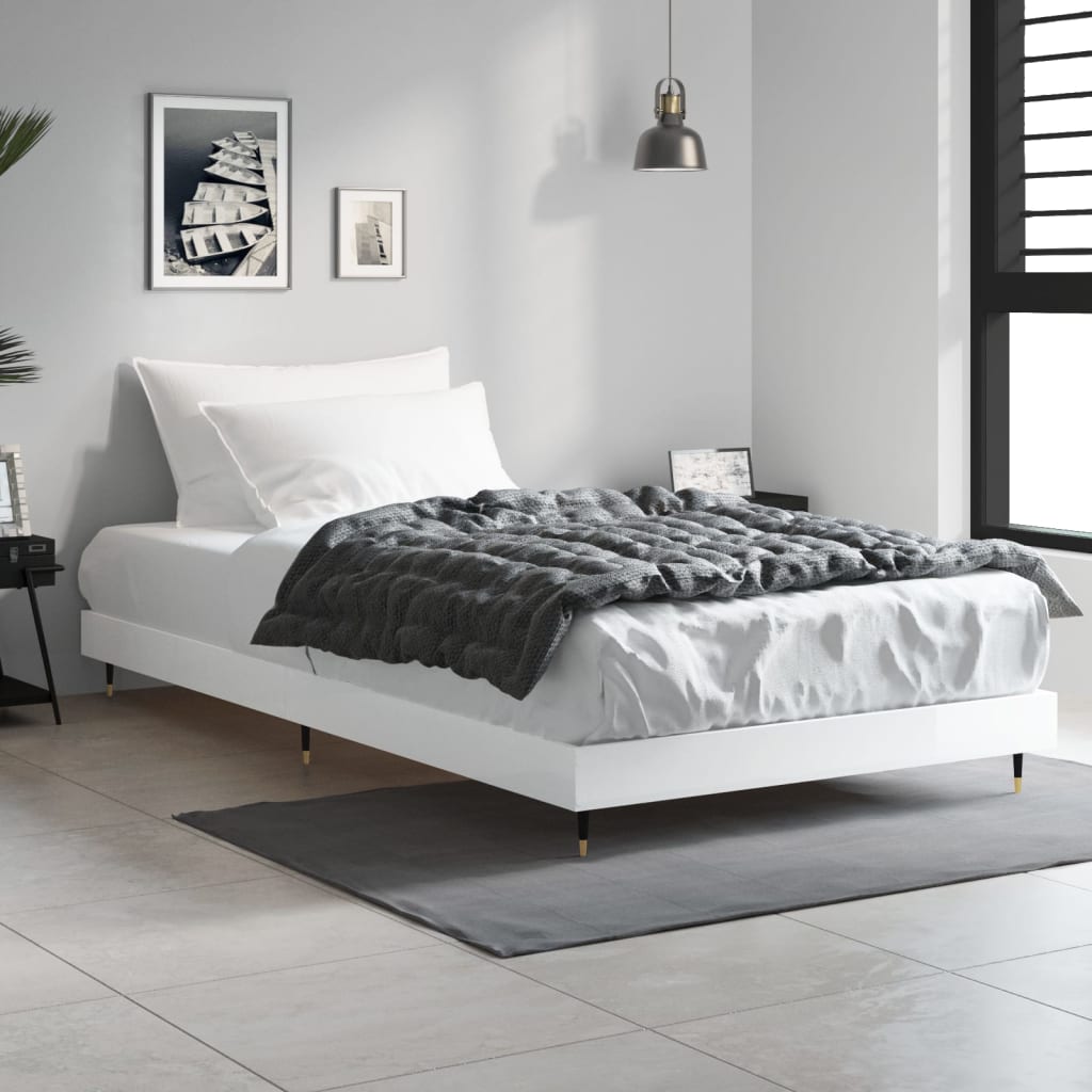 Vidaxl bedframe bewerkt hout hoogglans wit 90x190 cm
