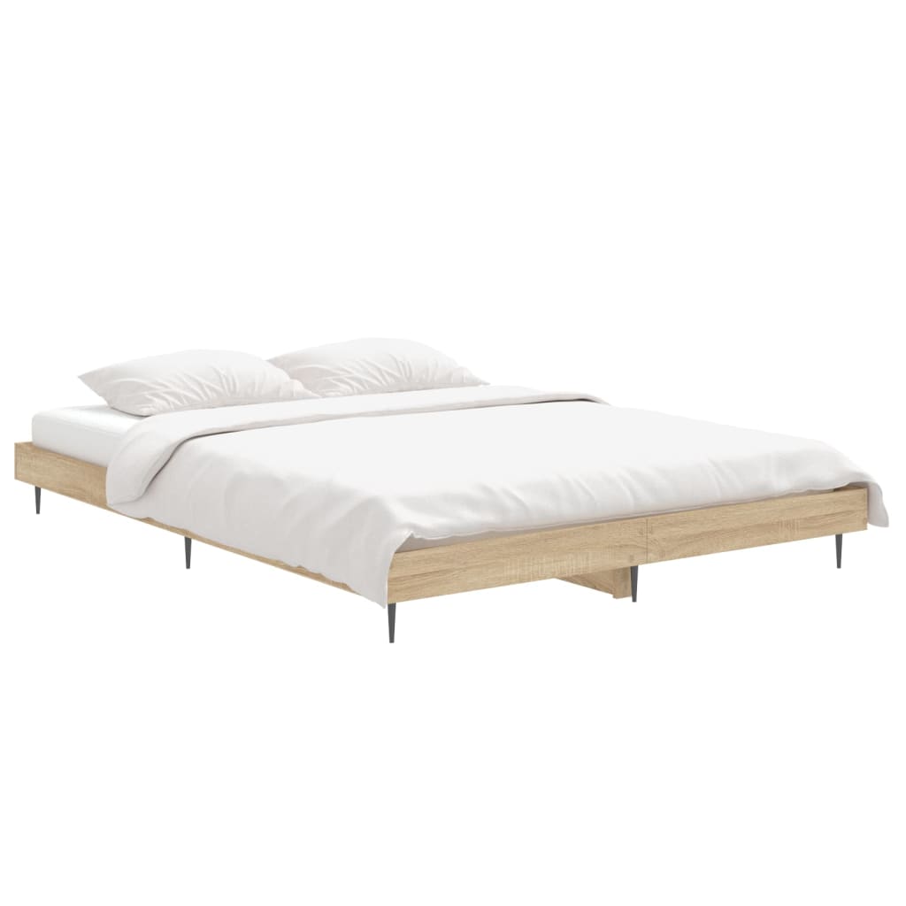 Vidaxl bedframe bewerkt hout sonoma eikenkleurig 135x190 cm