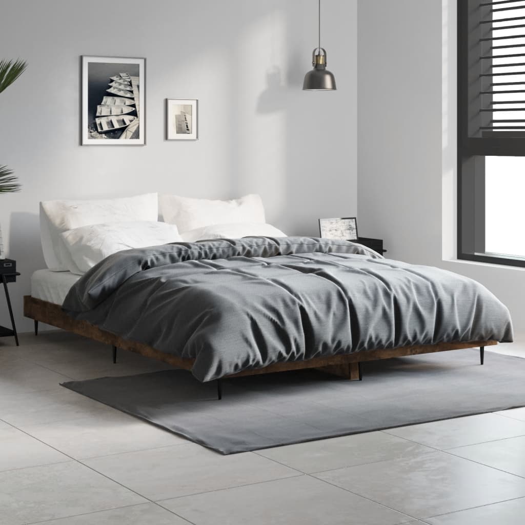 Vidaxl bedframe bewerkt hout gerookt eikenkleurig 135x190 cm