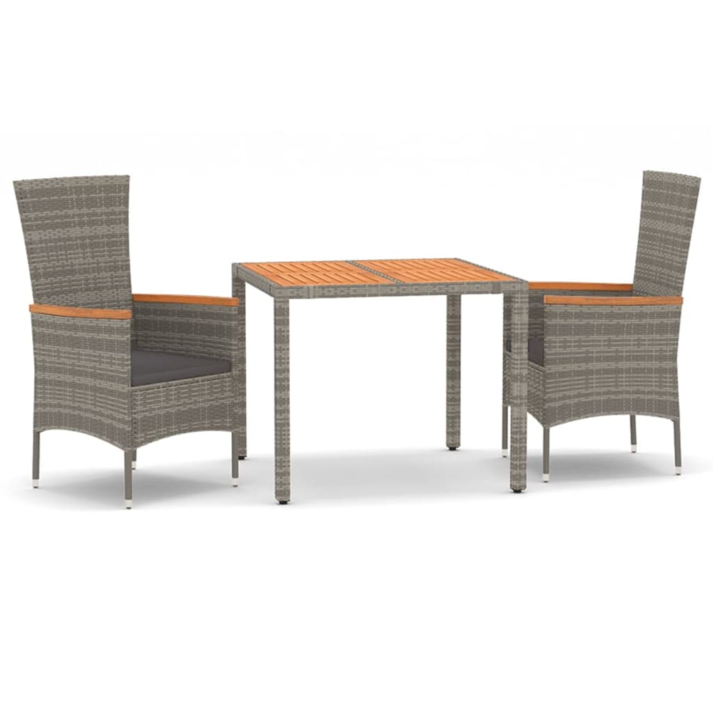Vidaxl 3-delige tuinset met kussens poly rattan grijs
