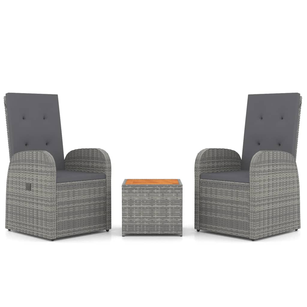 Vidaxl 3-delige loungeset poly rattan en massief acaciahout grijs