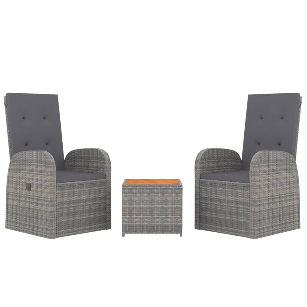 Vidaxl 3-delige loungeset poly rattan en massief acaciahout grijs