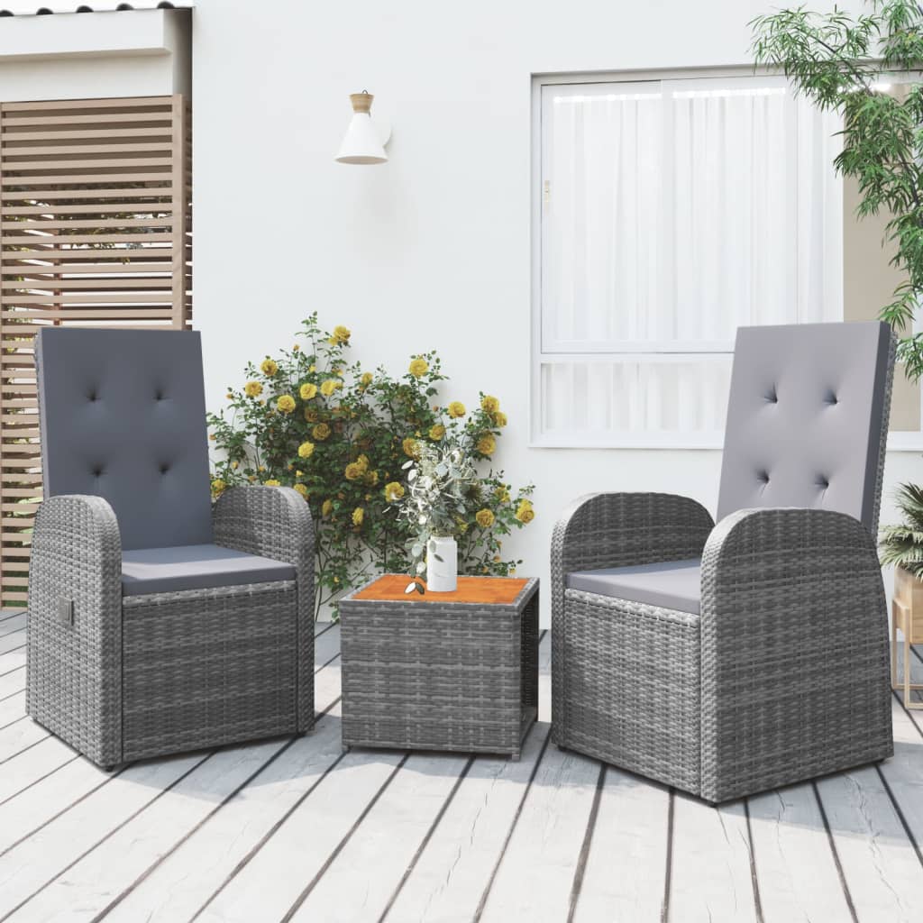 Vidaxl 3-delige loungeset poly rattan en massief acaciahout grijs