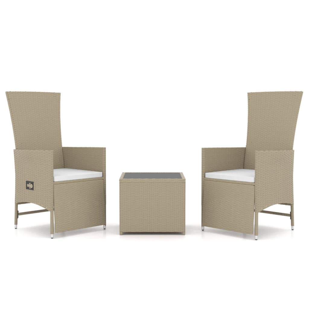 Vidaxl 3-delige loungeset poly rattan en staal beige